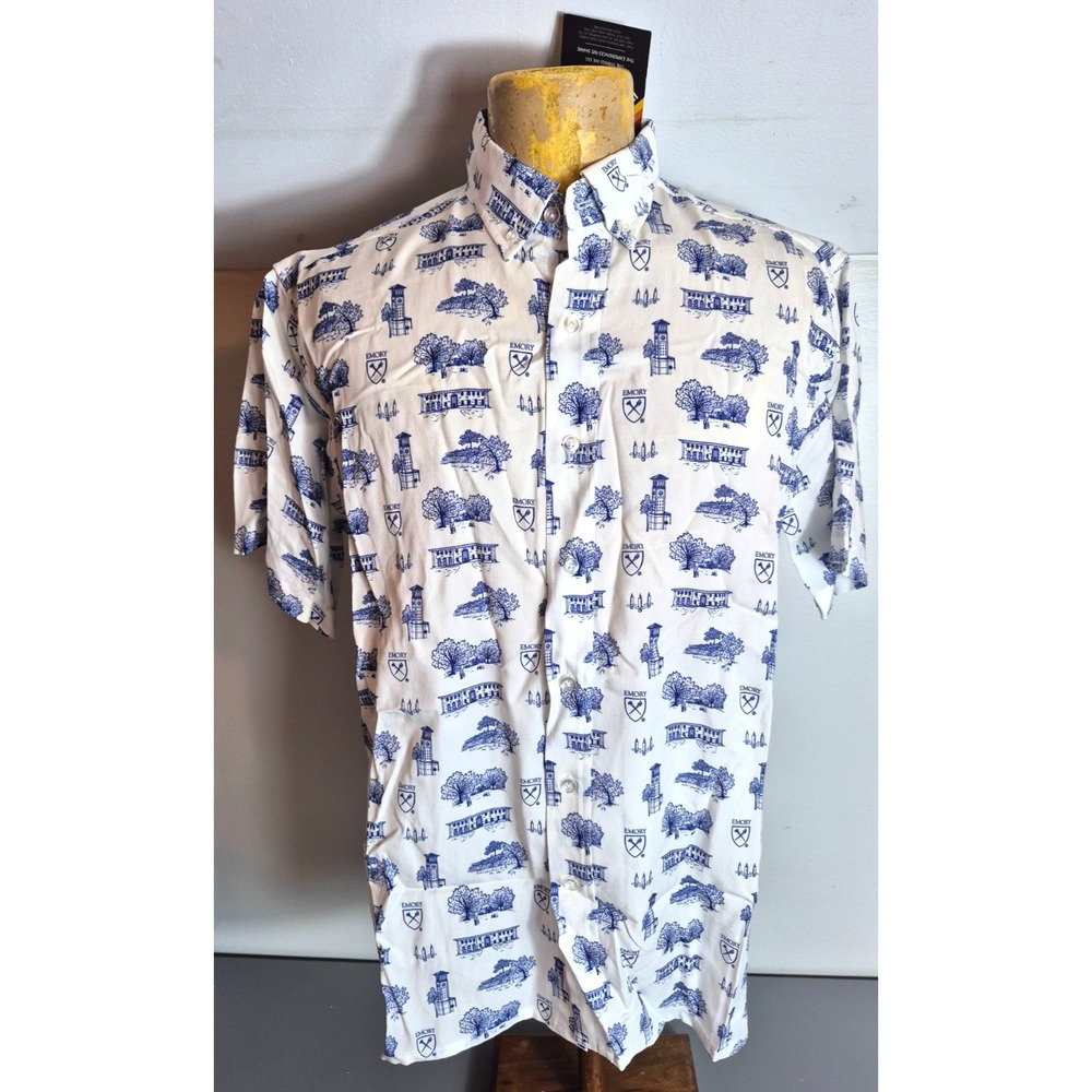 Emory Eagles Uscape Apparel Mens All Over Print Button-Up Shirt M White Blue NEW